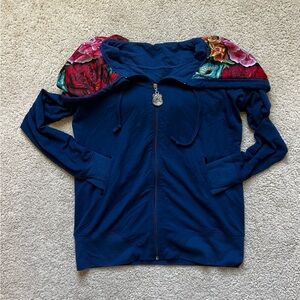 Ay Guey Women’s Blue Zip Up Hoodie Converts to Purse XL Made in Mexico